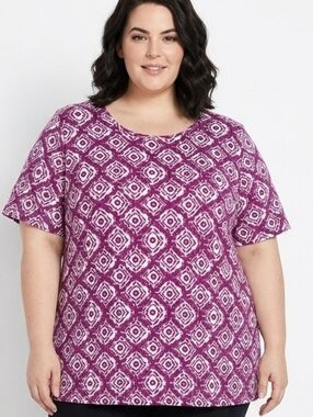 NWT Kim Rogers Purple Geometric Ikat Print Short Sleeve Top